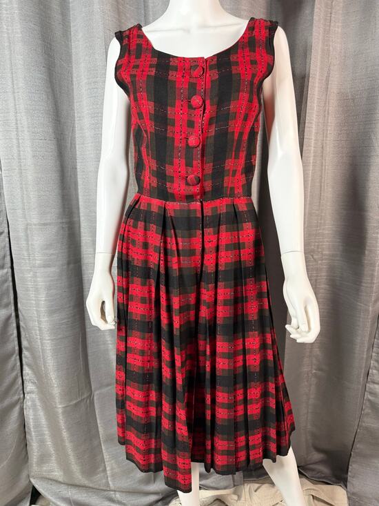 American Vintage Dresses & Skirts - Vintage Red/Black Wool Plaid Sleeveless Dress Sz M
